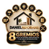 Sello de los 8 gremios: pintura, fontanería, electricidad, climatización, solado, carpintería, albañilería y montaje
